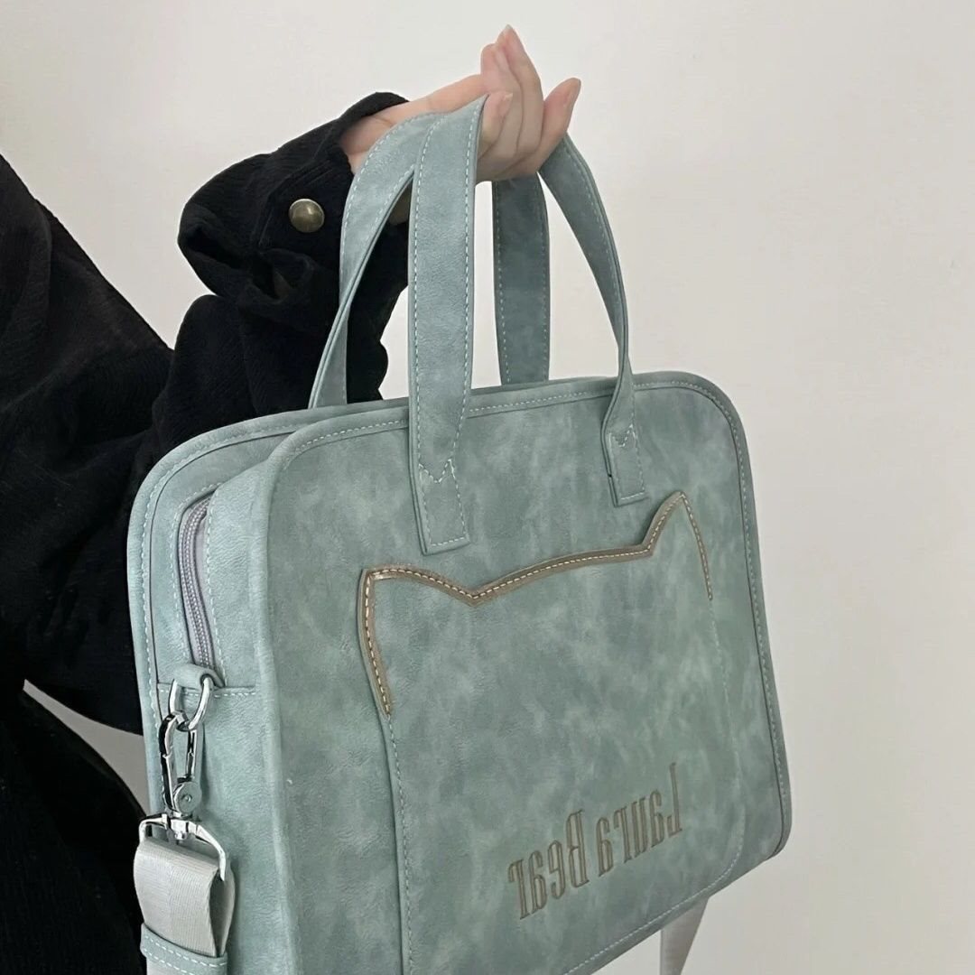 Cat Ear Laptop Bag – Suede Tote with Shoulder Strap