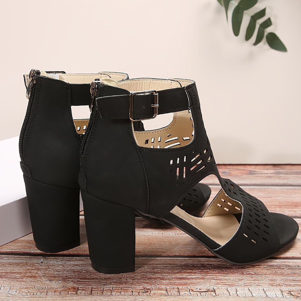Cut-Out Block Heel Sandals