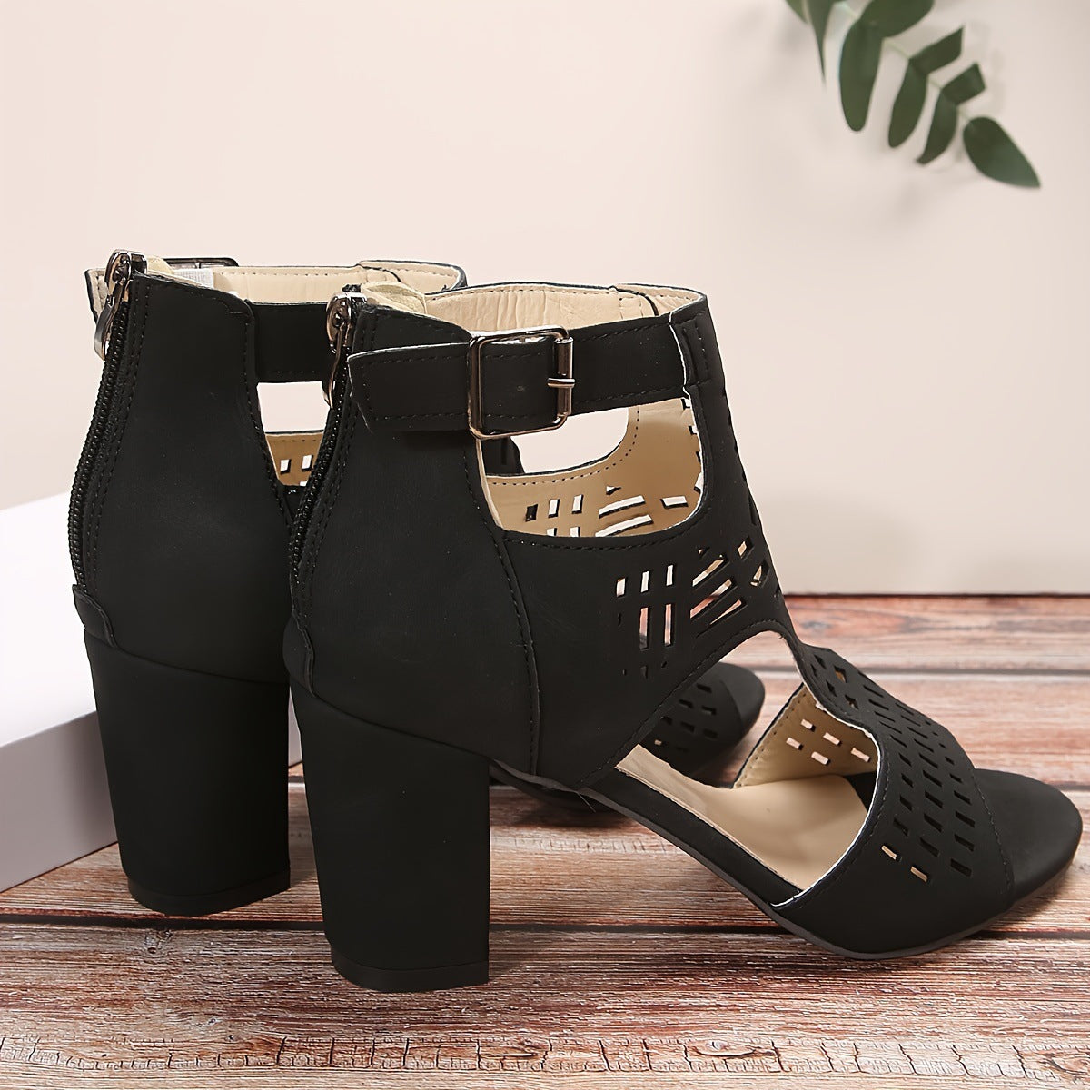 Cut-Out Block Heel Sandals
