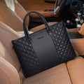 Woven-Embossed Leather Briefcase with Detachable Shoulder Strap