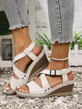 Women's Cross-Strap Wedge Sandals with Buckle