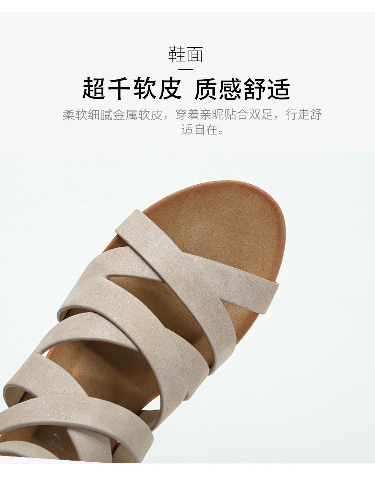 Cross-Strap Suede Wedge Sandal