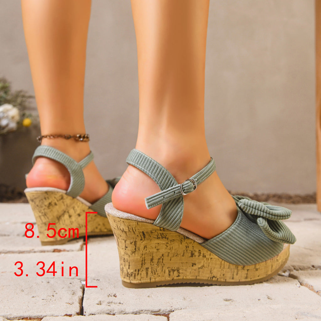 Bow Cork Wedge Sandals