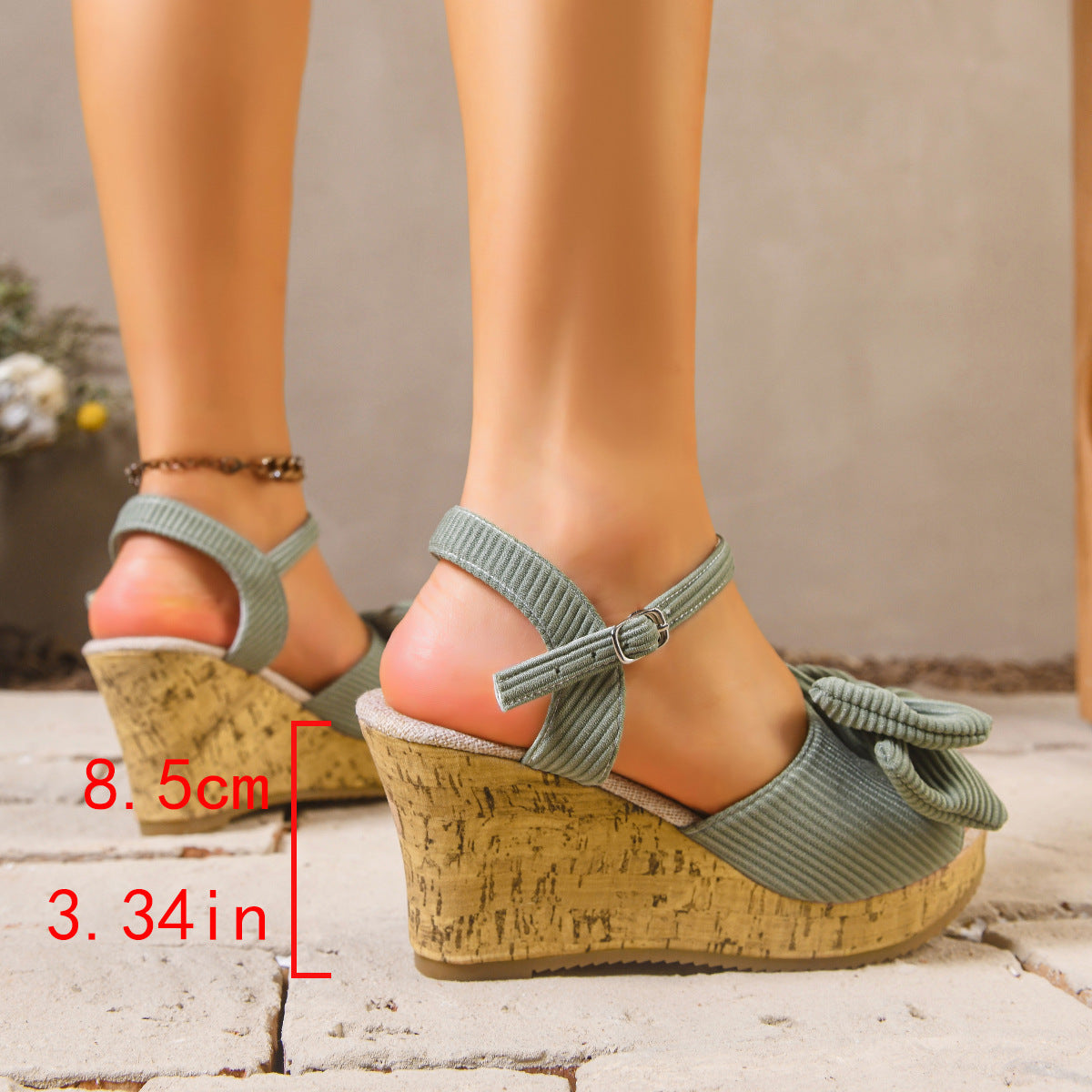 Bow Cork Wedge Sandals