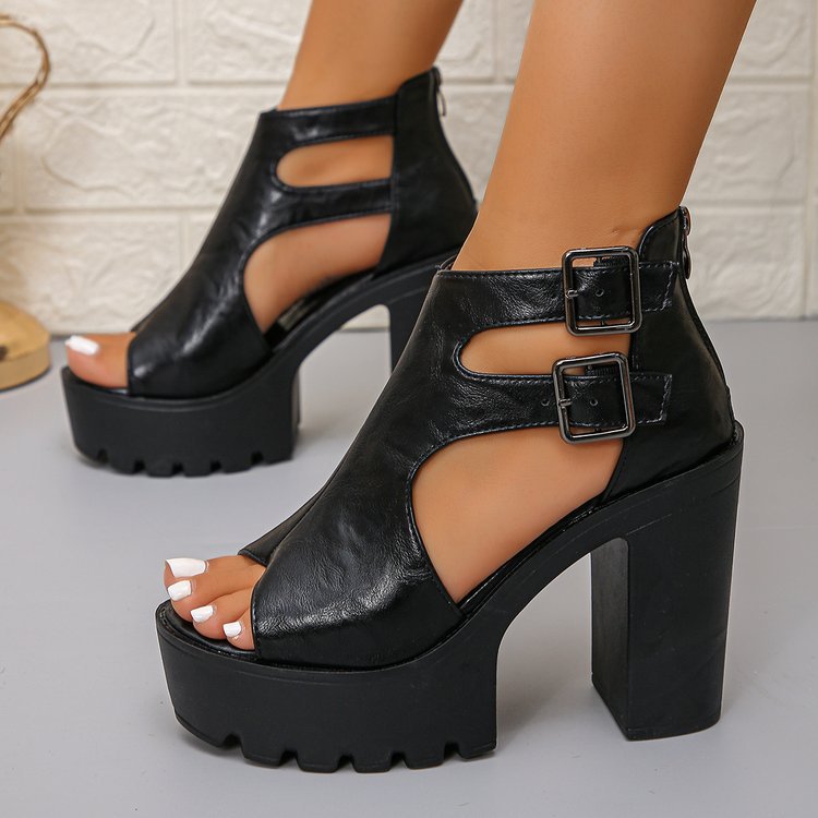 Double Buckle Cutout Lug Sole Platform Sandals