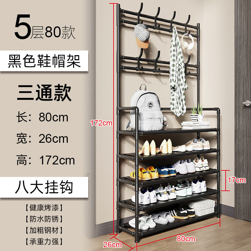 5-Tier Shoe Rack with Coat Hooks & Hat Stand