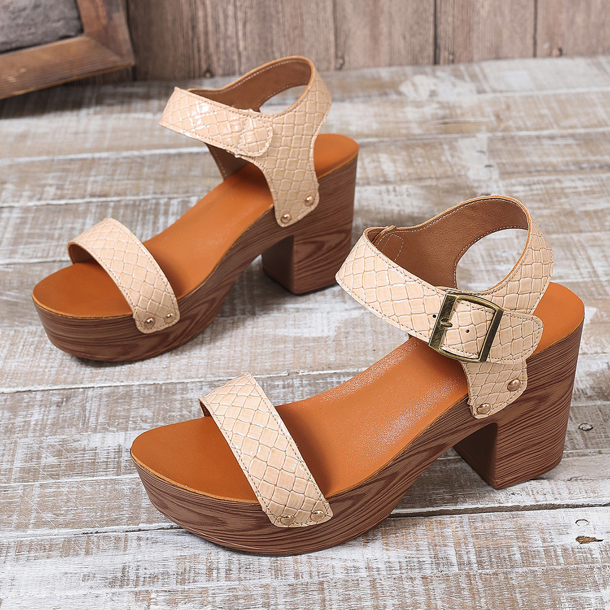 Retro Platform Block Heel Sandals