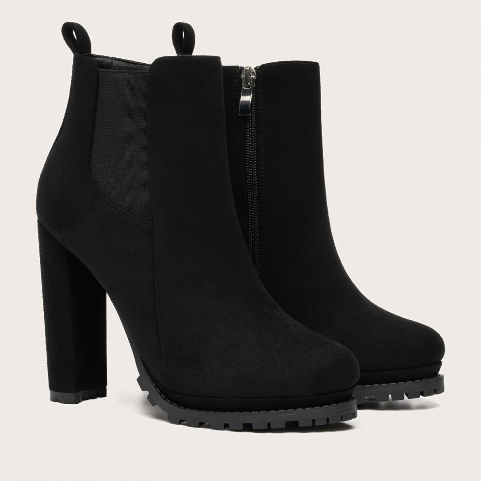 Tan Suede Chelsea Block Heel Ankle Boots with Lug Sole