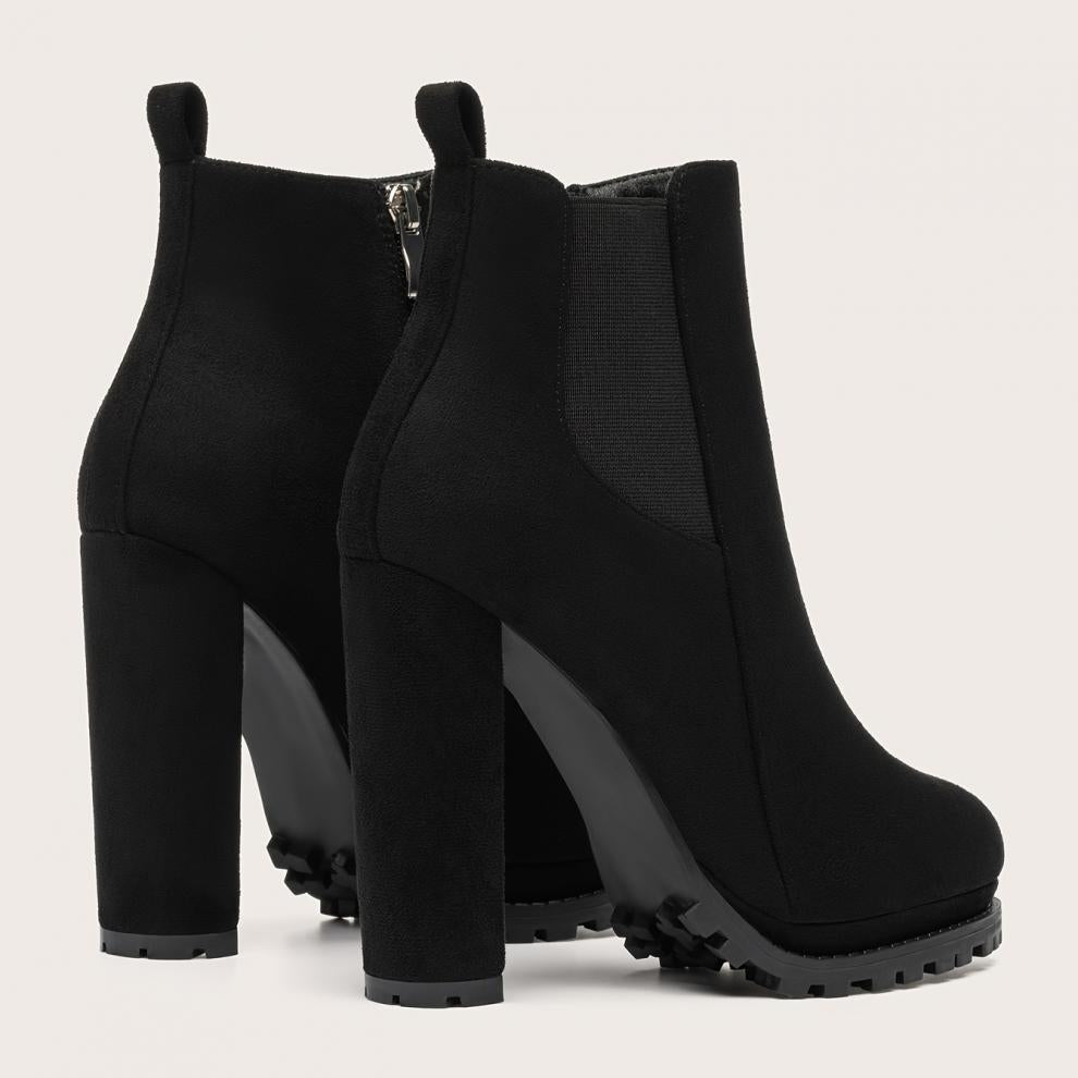 Tan Suede Chelsea Block Heel Ankle Boots with Lug Sole