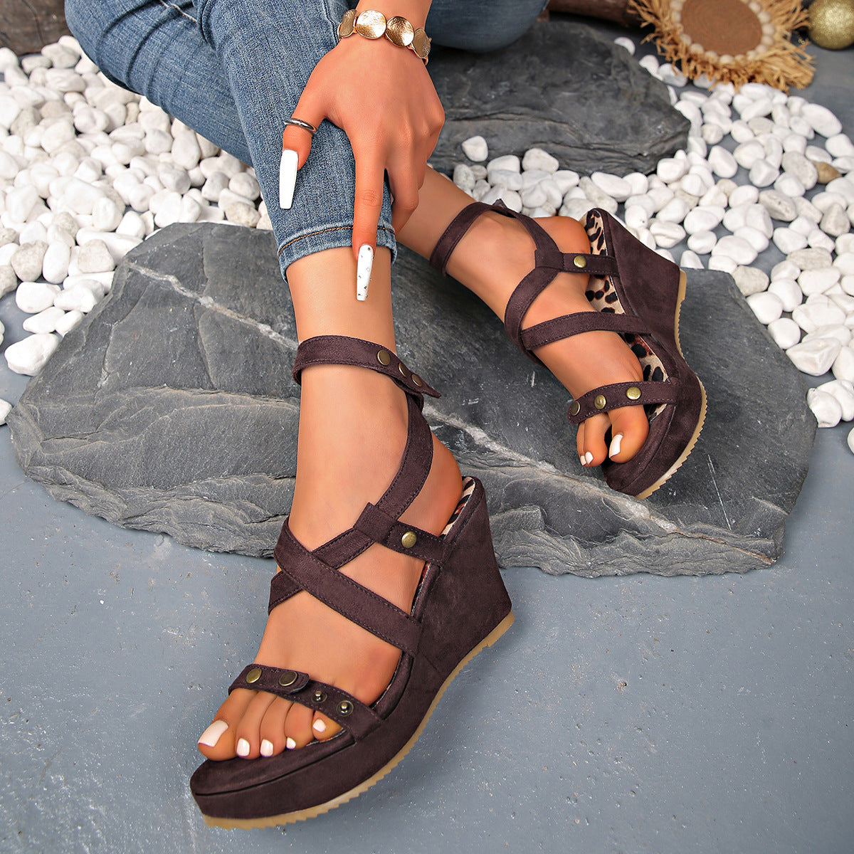 Women's Boho Multi-Strap Wedge Sandals