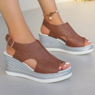 Cutout Peep-Toe Wedge Slingback Sandals