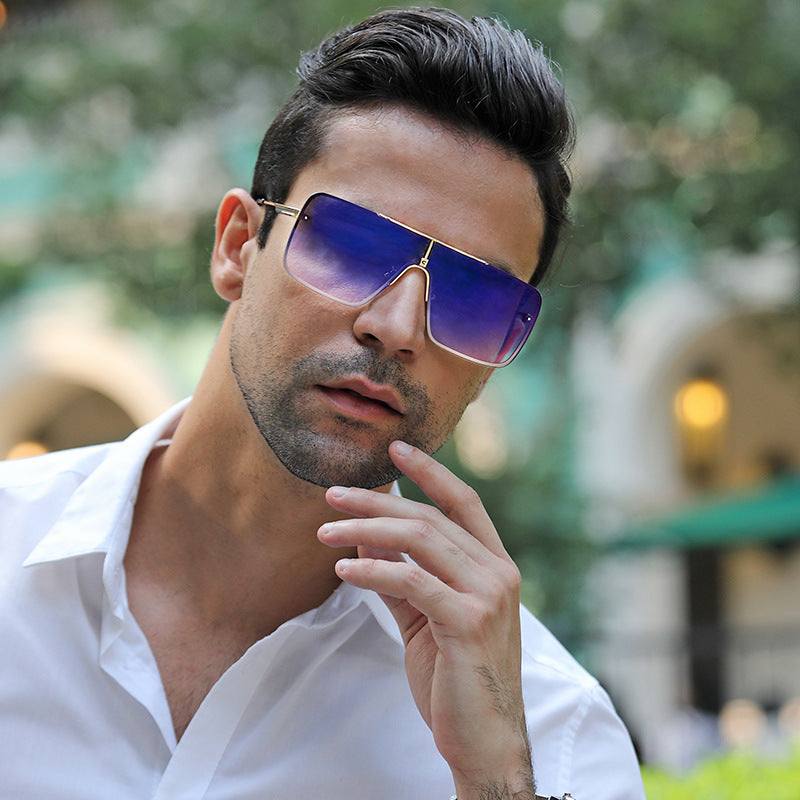 Oversized Square Gradient Sunglasses with Gold Frame