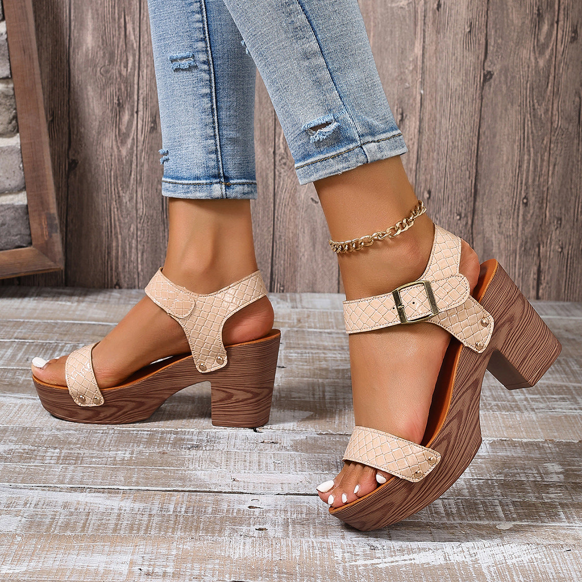 Retro Platform Block Heel Sandals