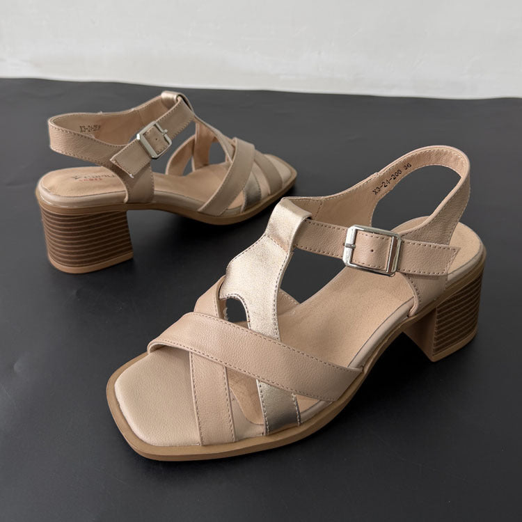 Women's Woven Cross-Strap Block Heel Sandals