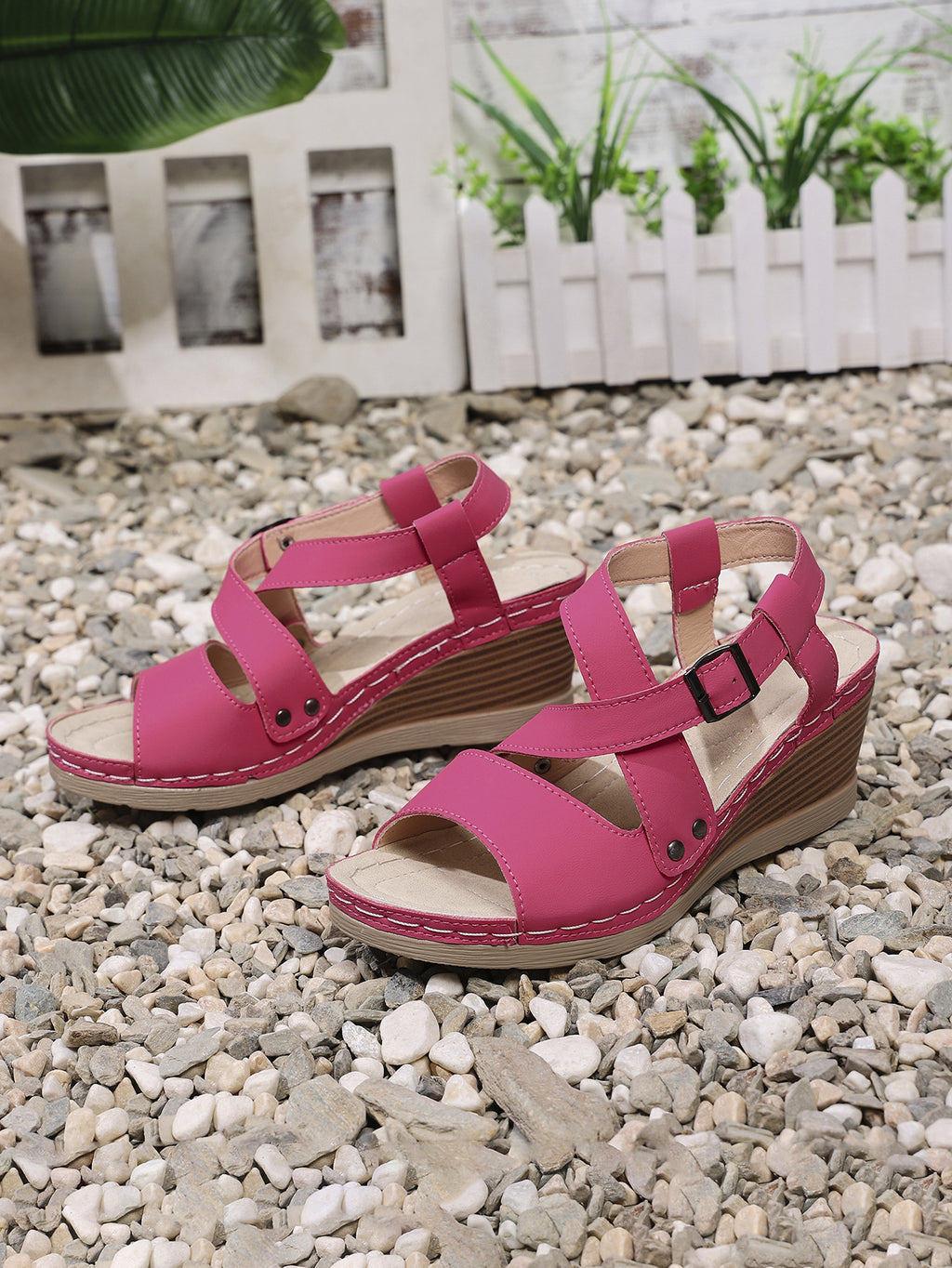 Women's Cross-Strap Wedge Sandals with Buckle
