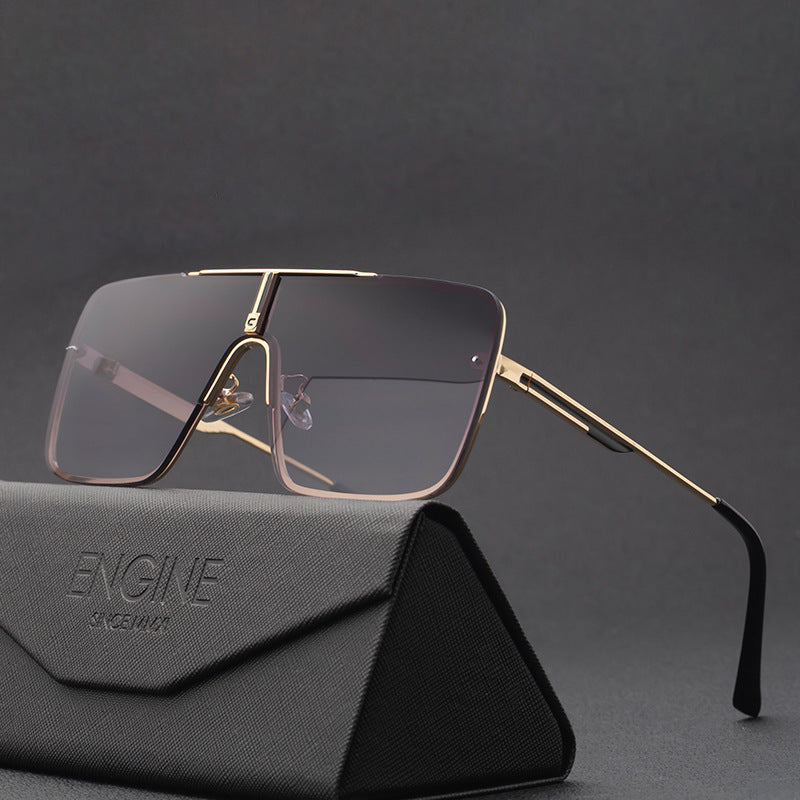 Oversized Square Gradient Sunglasses with Gold Frame