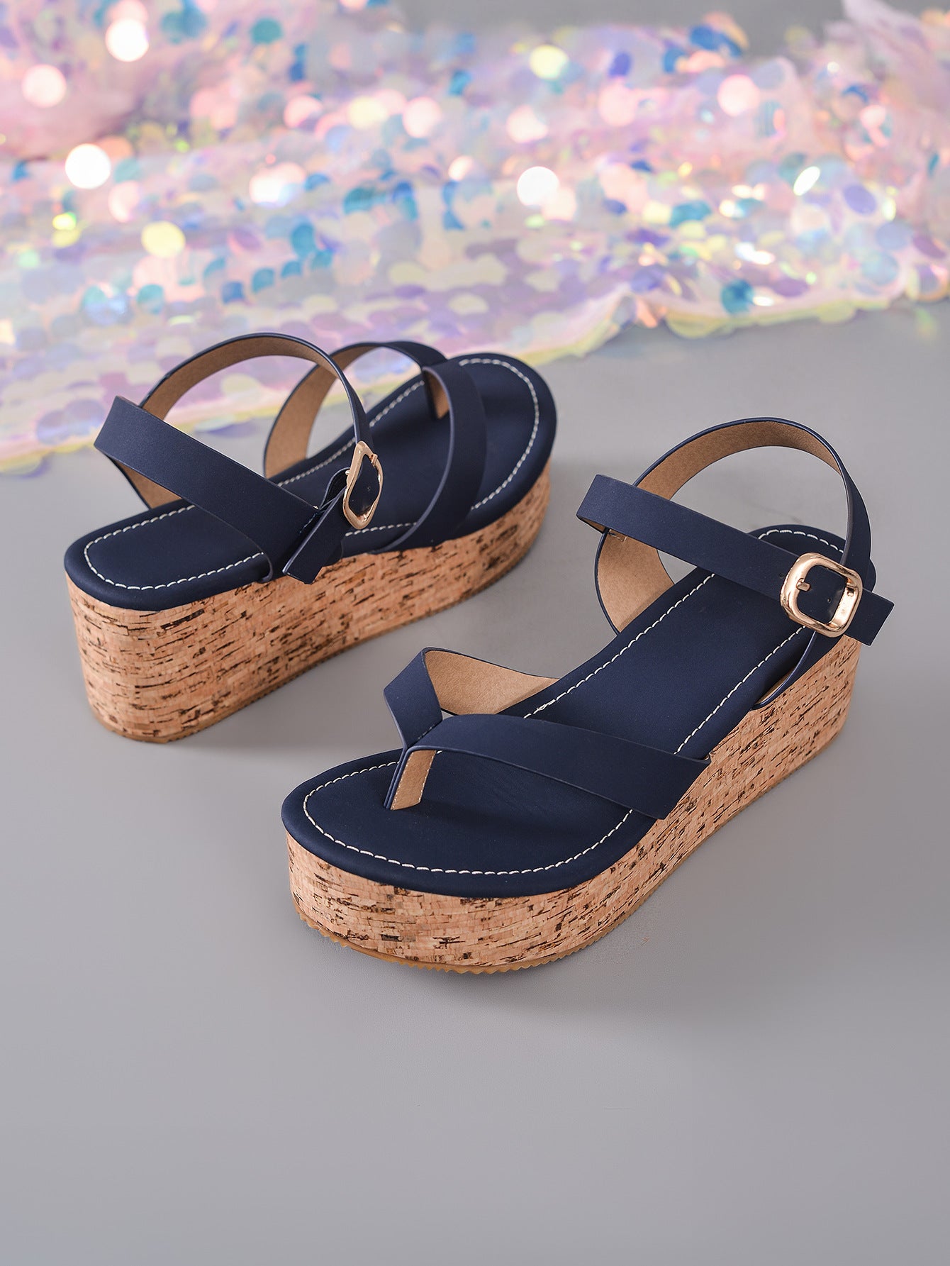 Beige Chunky Platform Block Heel Sandals