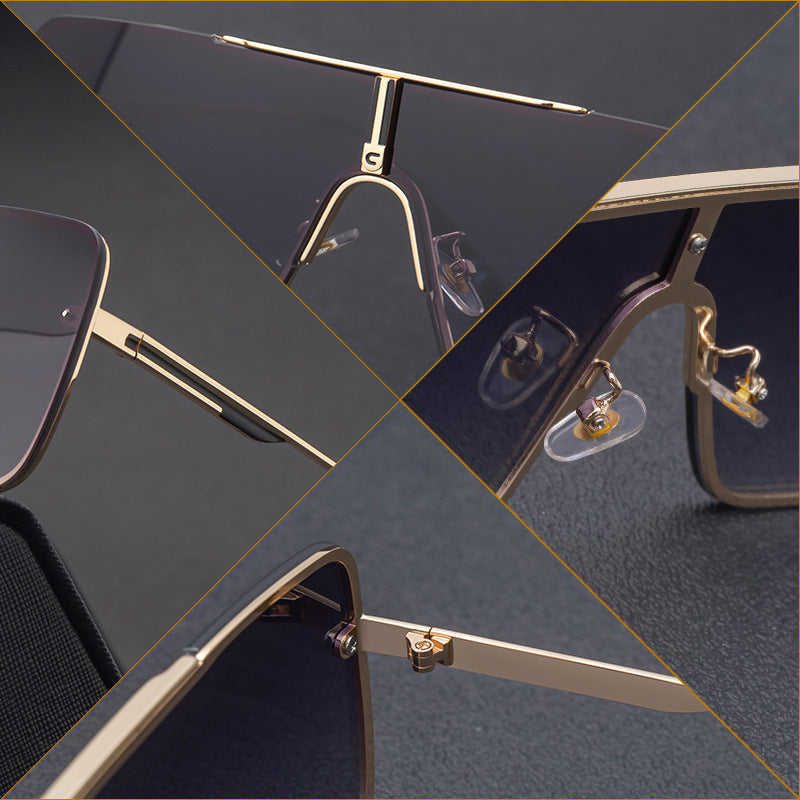 Oversized Square Gradient Sunglasses with Gold Frame