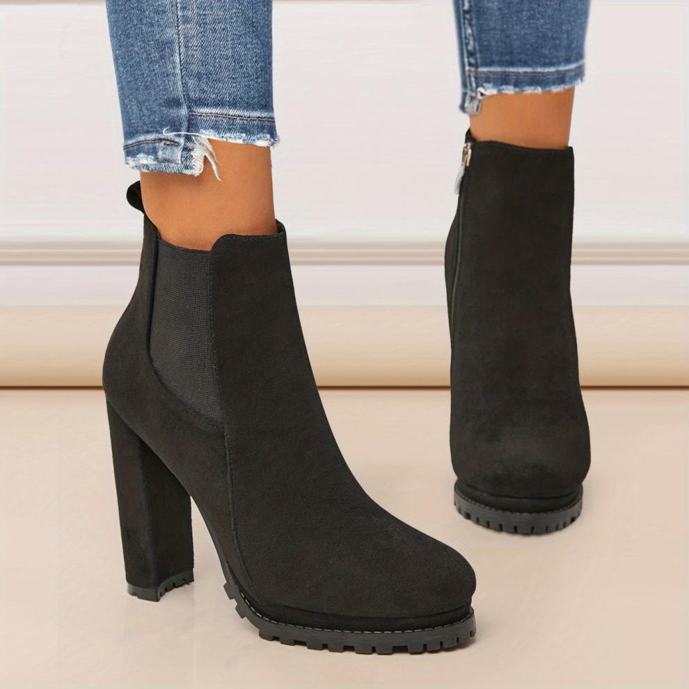 Tan Suede Chelsea Block Heel Ankle Boots with Lug Sole