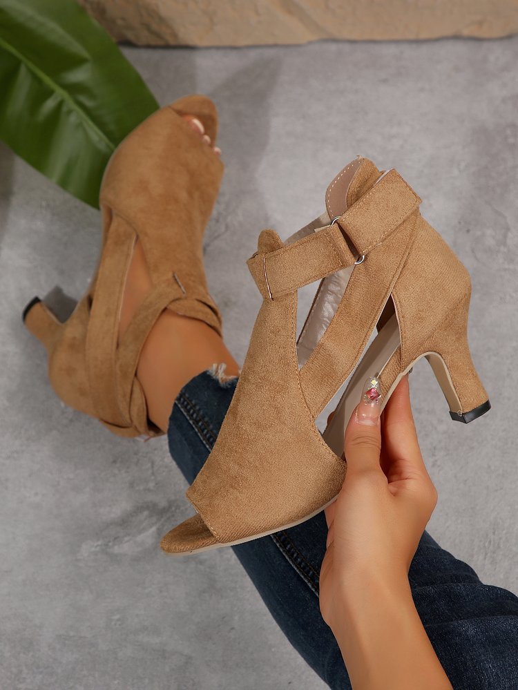 Women's Suede Peep-Toe Buckle Bootie