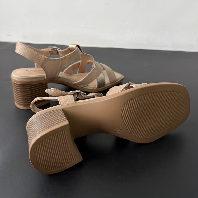 Women's Woven Cross-Strap Block Heel Sandals
