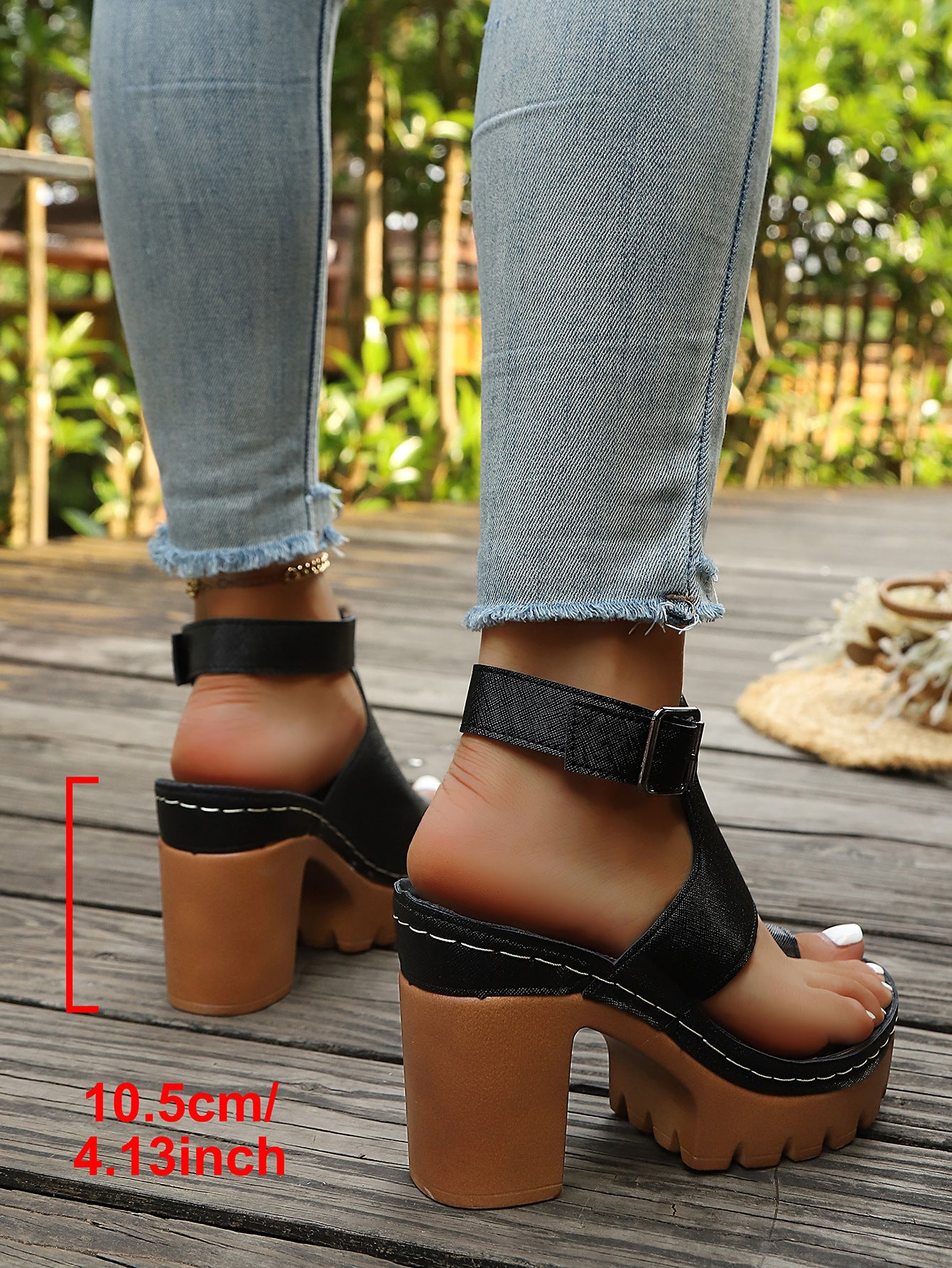 Toe Ring Lug Sole Block Heel Sandals