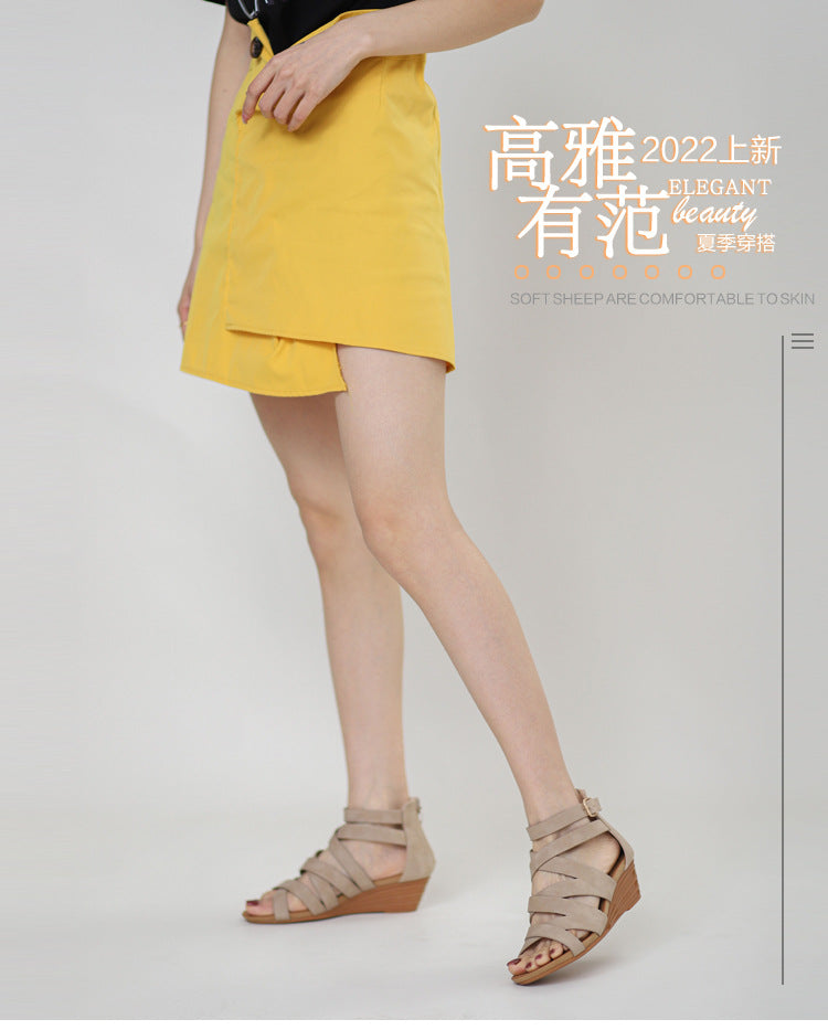 Cross-Strap Suede Wedge Sandal