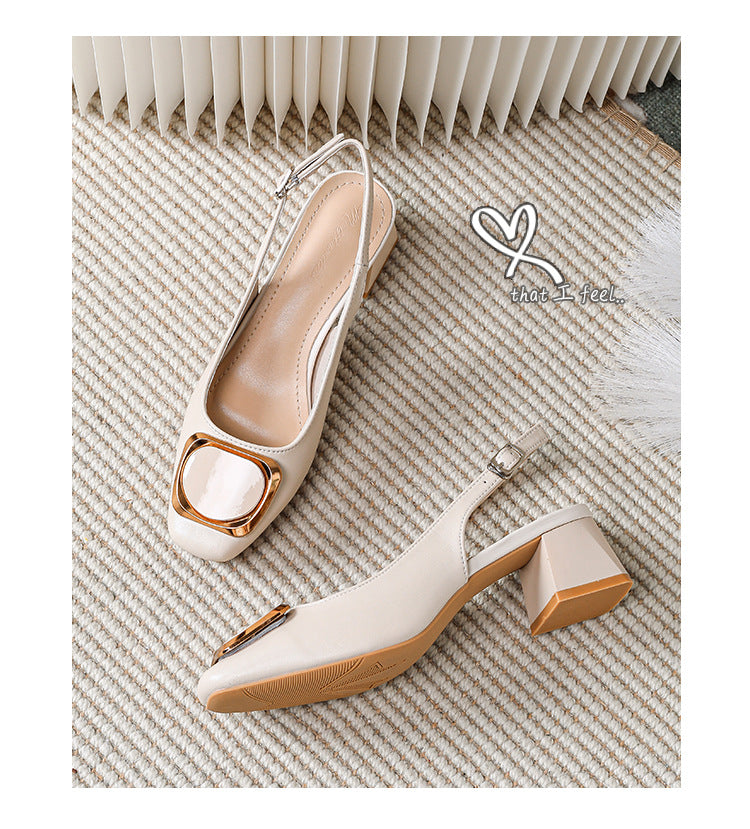 Gold Buckle Slingback Block Heels