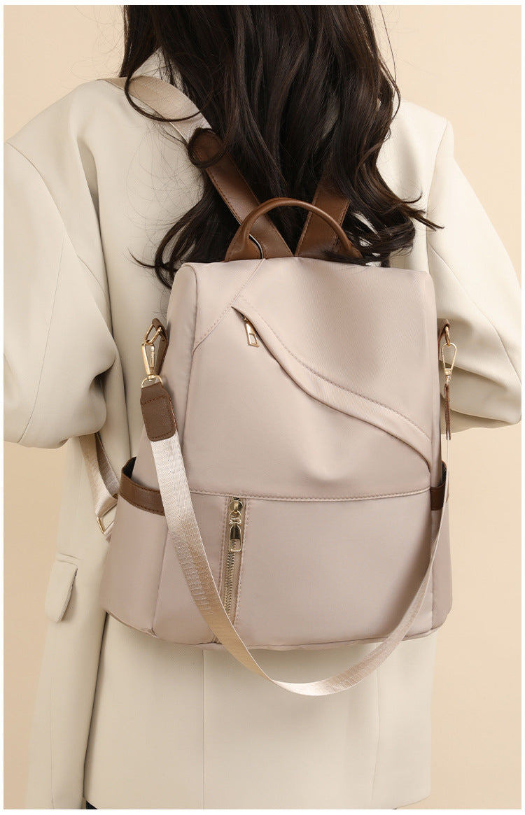 Anti-Theft Nylon Backpack with Tan Leather Trim