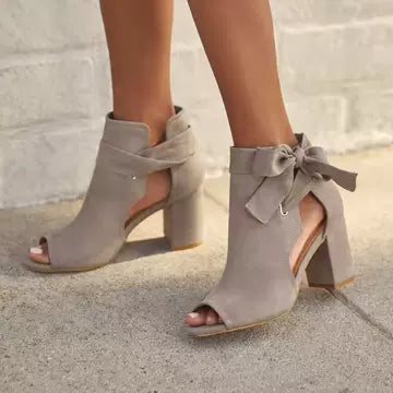 Bow Block Heel Peep-Toe Bootie