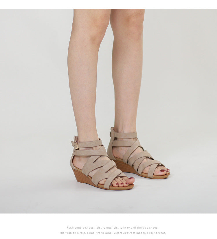 Cross-Strap Suede Wedge Sandal