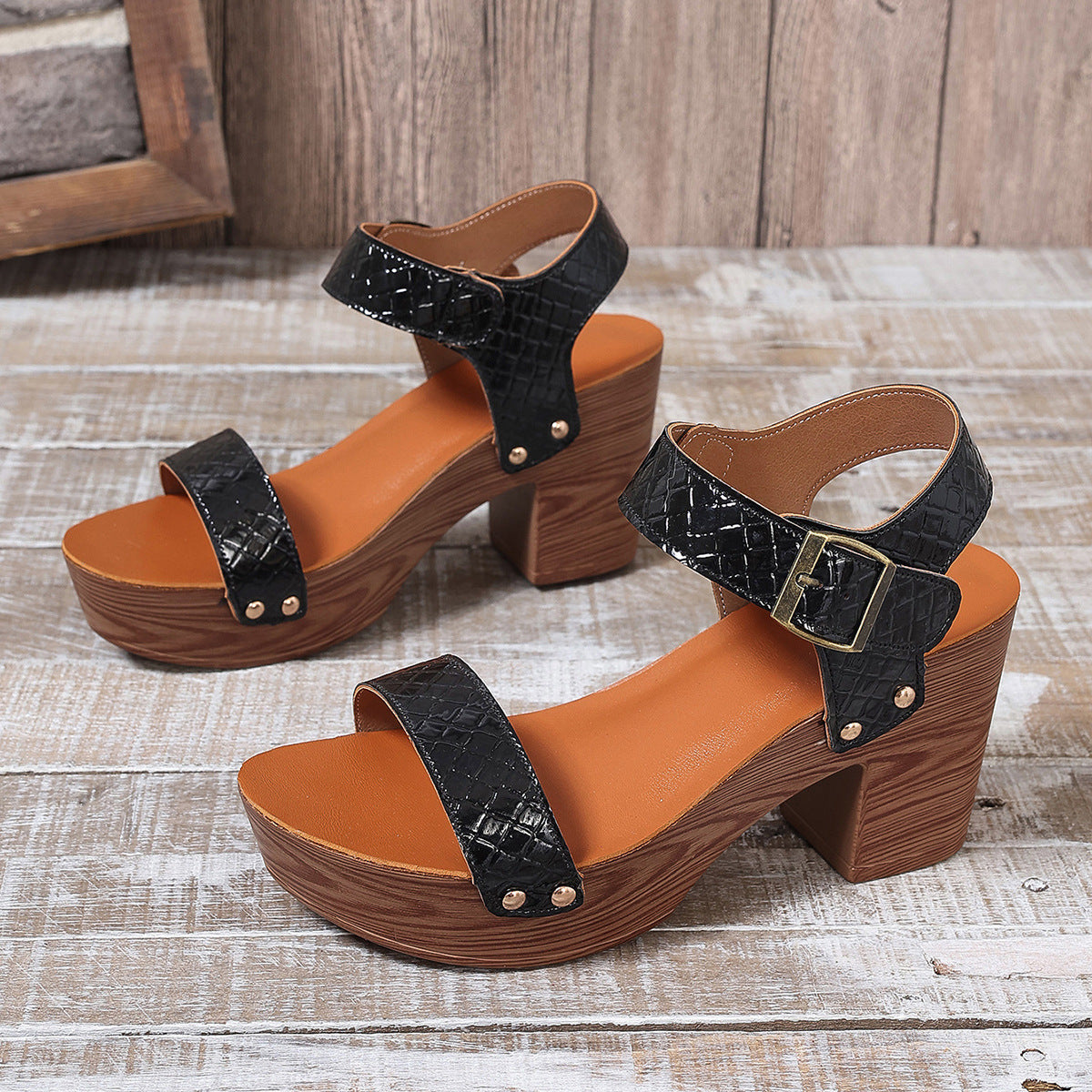 Retro Platform Block Heel Sandals