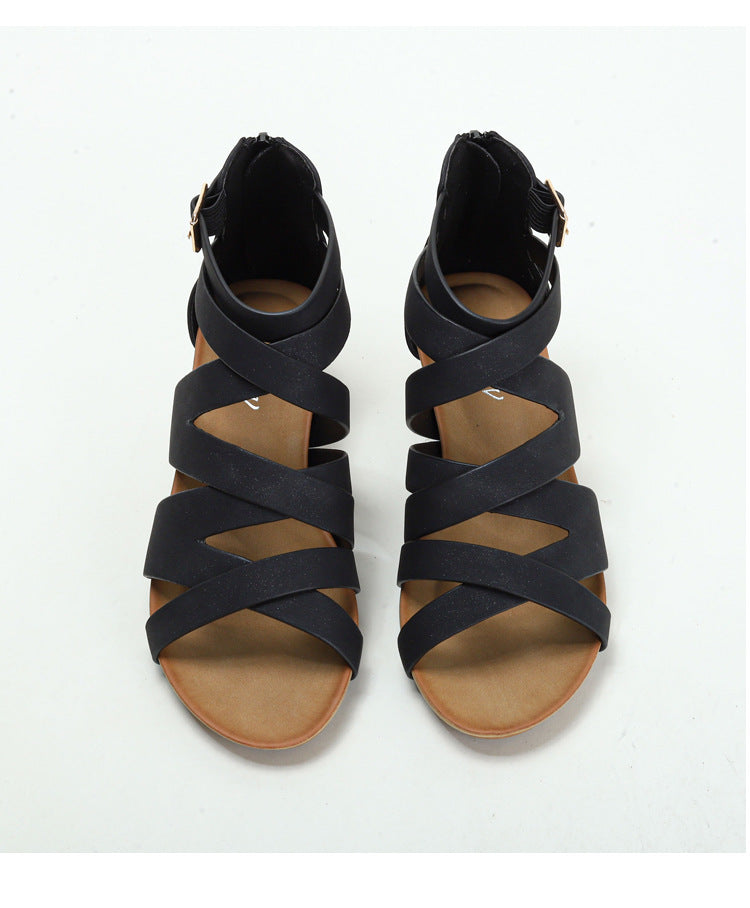 Cross-Strap Suede Wedge Sandal