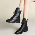 Women's Black Leather Block Heel Ankle Boots
