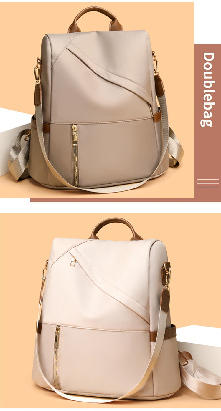 Anti-Theft Nylon Backpack with Tan Leather Trim