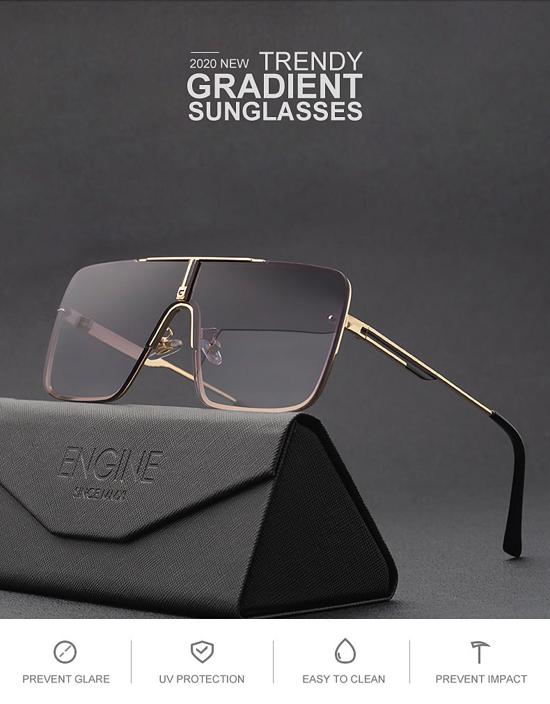 Oversized Square Gradient Sunglasses with Gold Frame