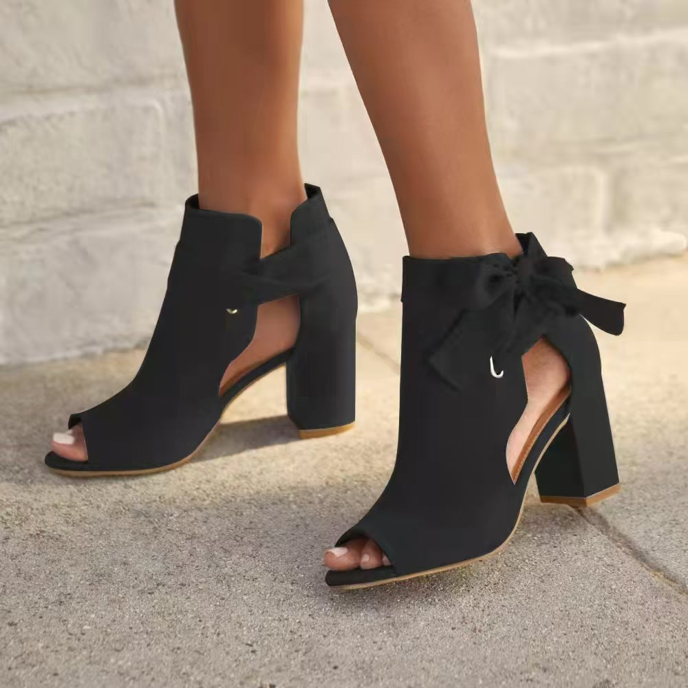 Bow Block Heel Peep-Toe Bootie