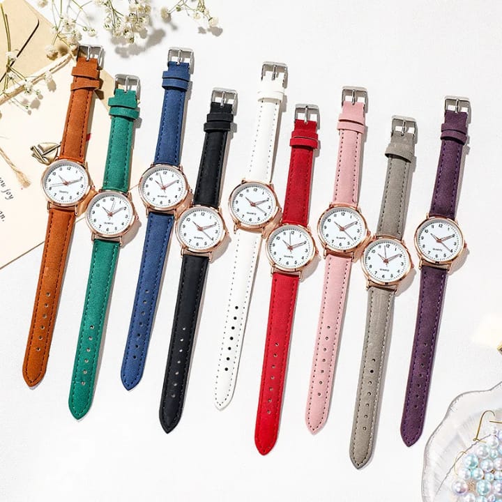 Ladies Luminous Quartz Watch – Multi-Colour Leather Strap