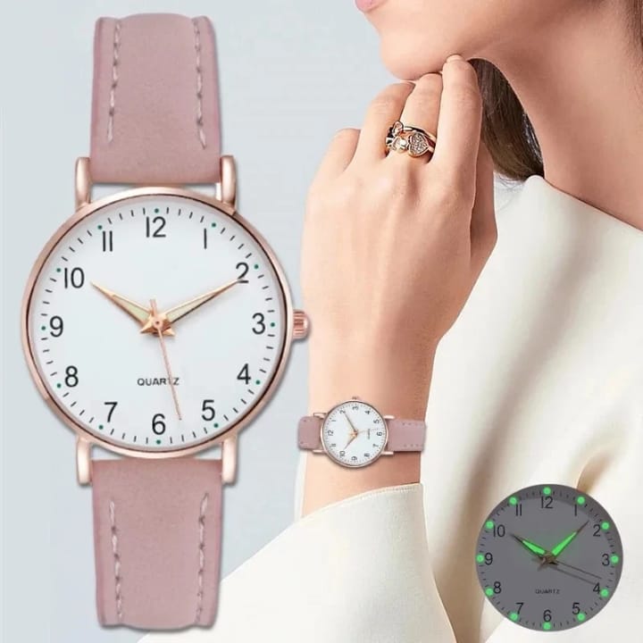 Ladies Luminous Quartz Watch – Multi-Colour Leather Strap
