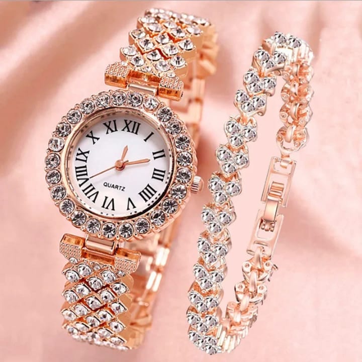 Ladies Crystal Rhinestone Watch - Rose Gold, Gold & Silver