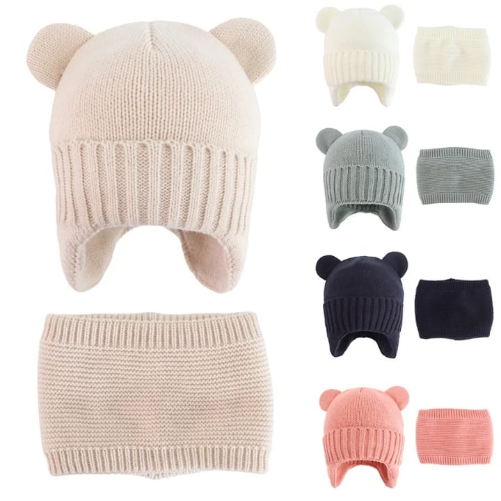 Kids Bear Ear Beanie & Snood Set – Cute Winter Hat for Children