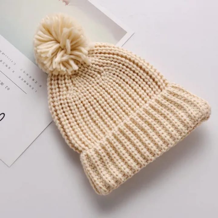 Chunky Knit Pom-Pom Beanie – Winter Hat for Women