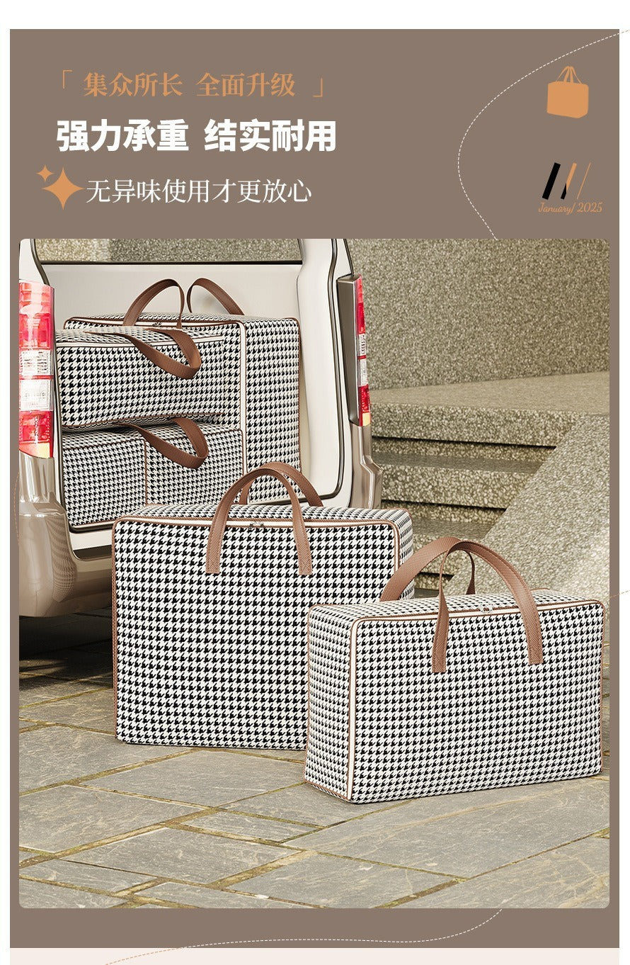 Houndstooth Large Storage Bag – Foldable Organiser for Clothes & Bedding
