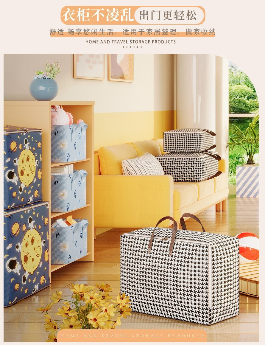 Houndstooth Large Storage Bag – Foldable Organiser for Clothes & Bedding