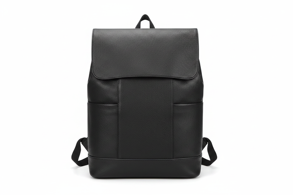 Black Leather Backpack Front