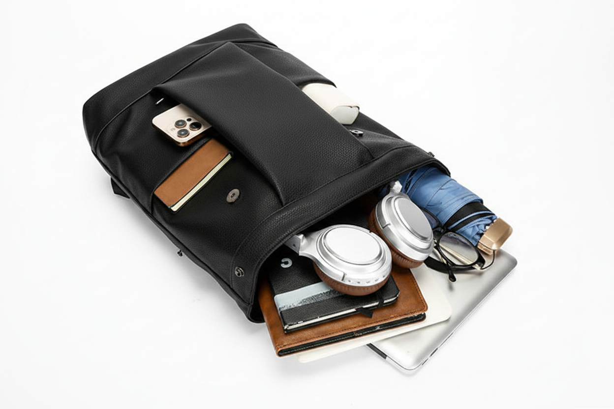 Black Leather Backpack Interior