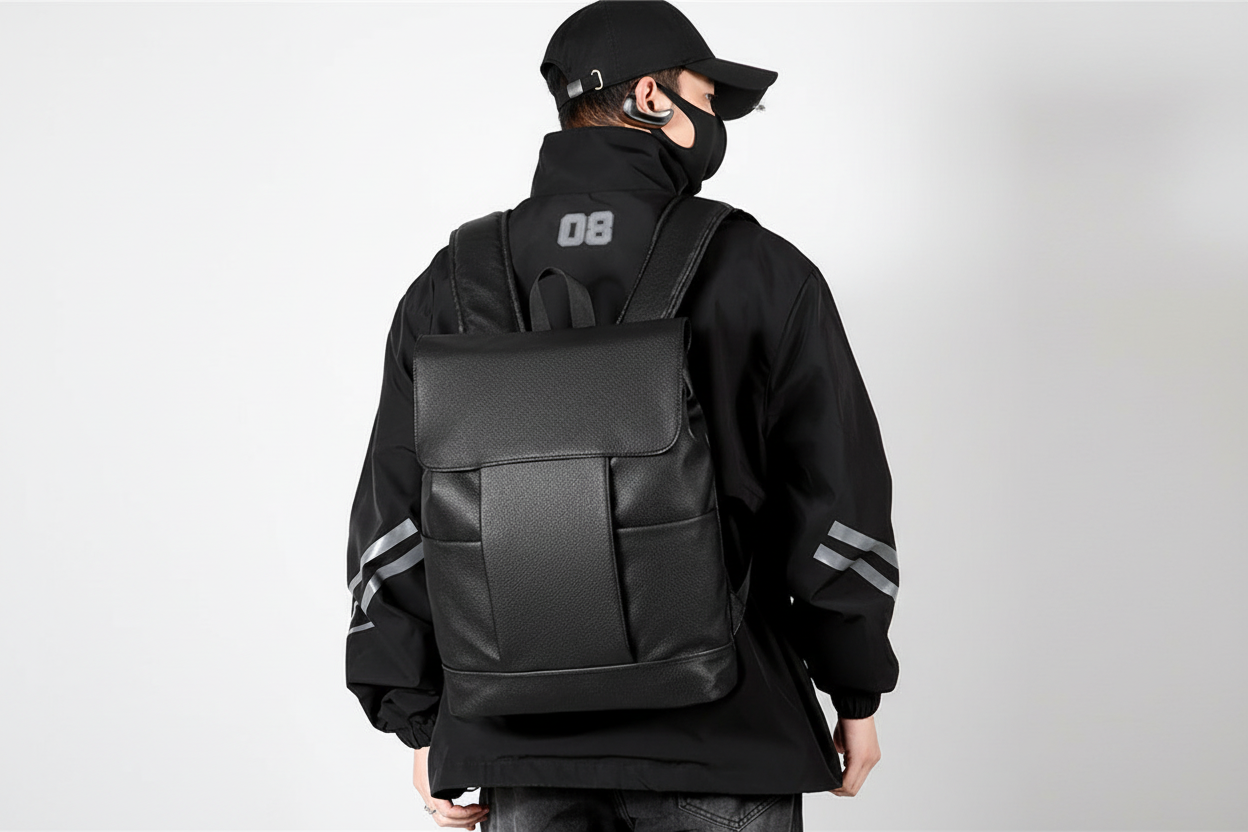 Black Leather Backpack Model