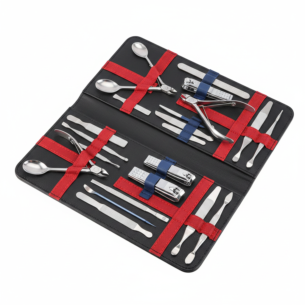 Black leather manicure kit set