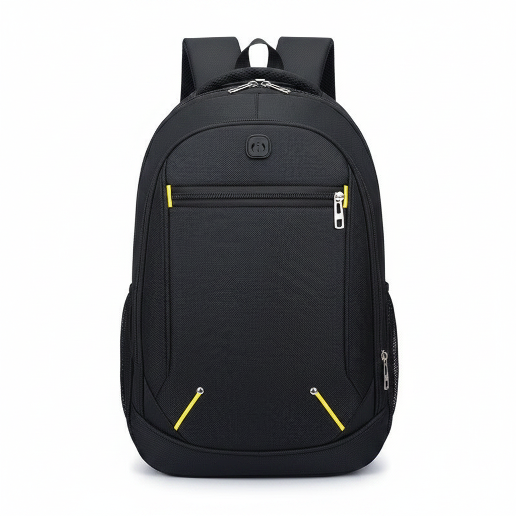 Black tech laptop backpack with yellow accents