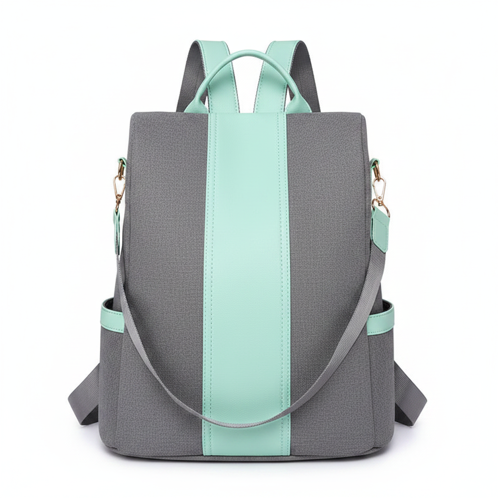Grey and mint green two-tone stripe backpack